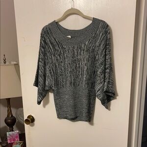 Brittany Black Gray Shrug with Ribbed Dolman Sleeves